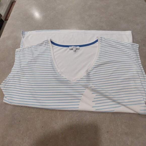 mySTYLE Women's Blue/White Stripe w/Palm Tree Print Cap Sleeves Top - Large - Picture 6 of 10